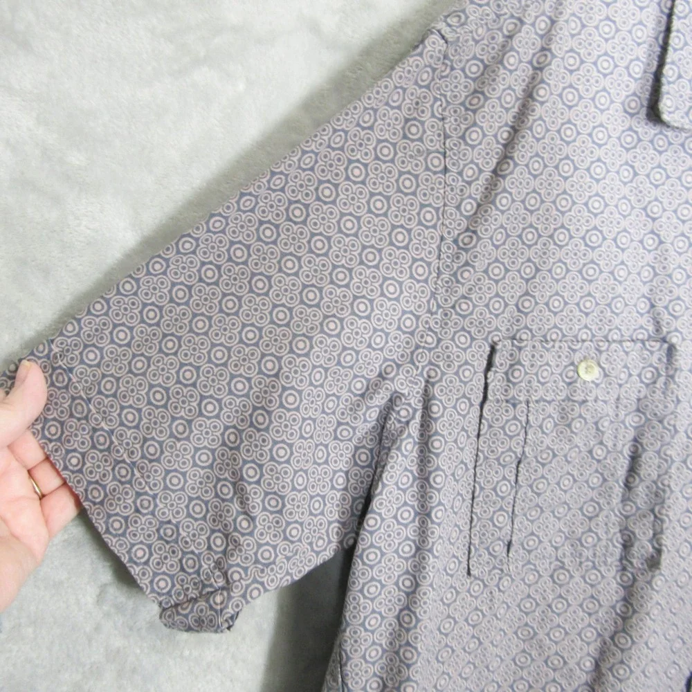 Reyn Spooner Button Up Shirt Mens Large Blue Tan Geometric Circle Print Cotton